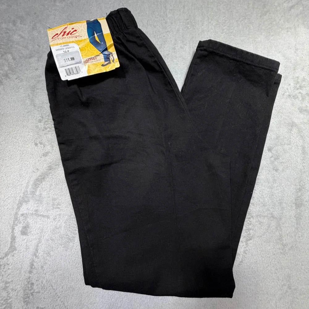 Vintage Chic Black‎ Comfort Legging Pants Size 10P Cotton Blend 90s High Waist